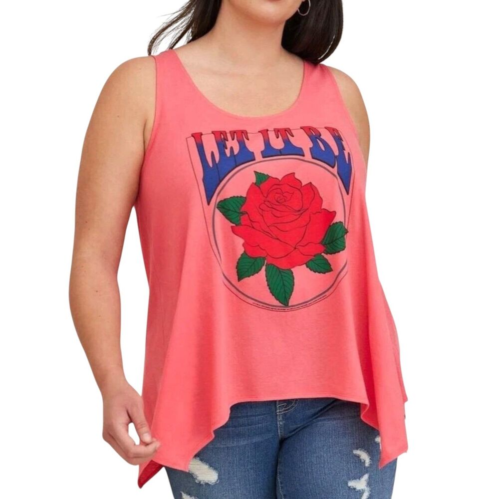 Torrid Let It Be Lennon McCartney Coral Hankie Tank Hanky Hem Tank Top Size 1 1x